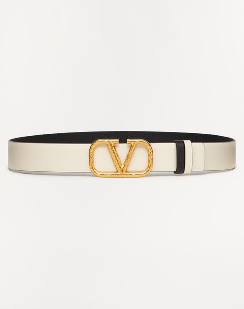 Valentino Garavani - Reversible Vlogo Signature Belt In Grainy Calfskin 30mm - Light Ivory/black - Woman - Winter Shop