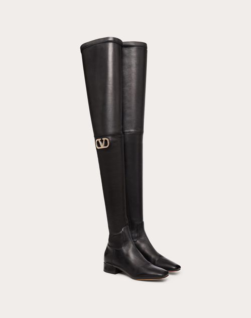 Valentino Garavani - Vlogo Type Overknee Boots Aus Stretch-nappaleder, 30 Mm - Schwarz - Frau - Stiefel