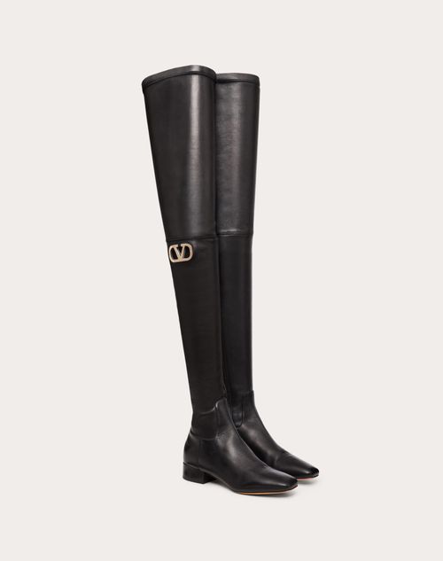 Valentino Garavani - Vlogo Type Over-the-knee Boot In Stretch Nappa 30mm - Black - Woman - Boots&booties - Shoes