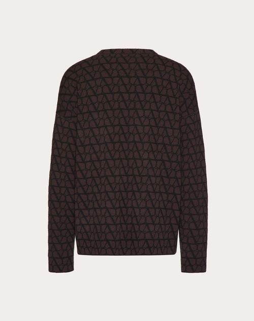 Valentino - Wool Crewneck Sweater With Toile Iconographe Pattern - Ebony/black - Man - Knitwear