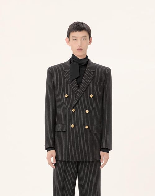 Valentino - Valentino Double-breasted Jacket In Wool And Silk - Black/white - Man - Coats And Blazers