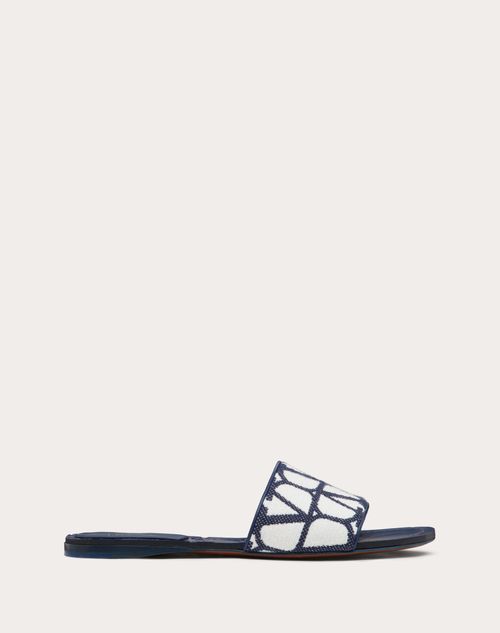 Valentino Garavani - Toile Iconographe Slide-sandalen Aus Bestickter Baumwolle - Blau/weiß - Frau - Pantoletten Und Zehentrenner