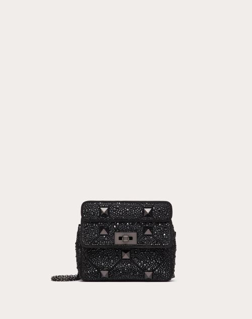 Valentino Garavani - Small Roman Stud The Shoulder Bag And Chain With Sparkling Embroidery - Black - Woman - Valentino Garavani Roman Stud