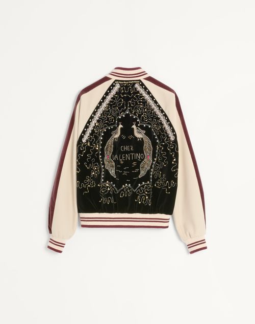 Valentino - Cotton Velvet Bomber With Sequin And Bead Embroidery - Black - Man - Outerwear
