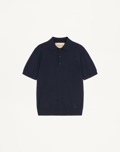 Valentino - Polo En Laine Valentino Avec Broderie Vlogo - Bleu Marine - Homme - Maille