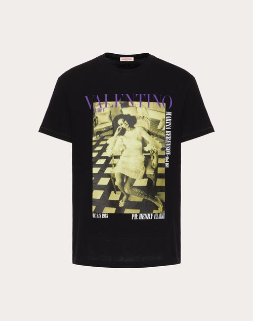 Valentino - Cotton Crewneck T-shirt With Valentino Archive 1968 Print - Black/yellow - Man - Man Ready To Wear Sale