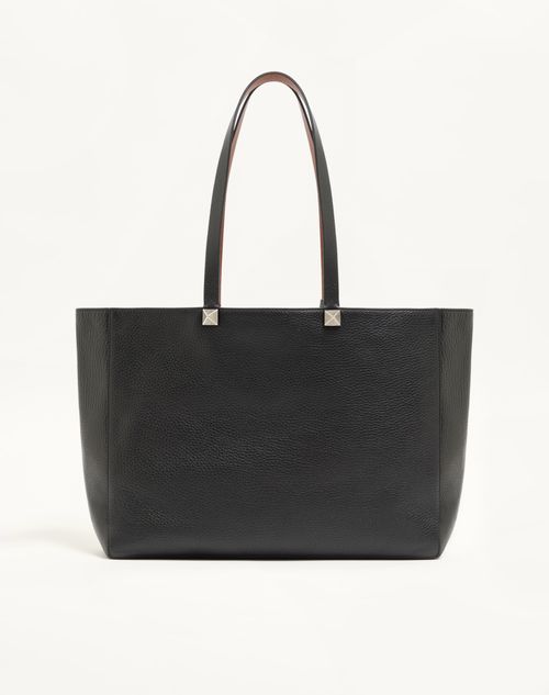 Valentino Garavani - Rockstud Small Tote In Reversible Elk-print Calfskin - Black/saddle Brown - Man - Totes