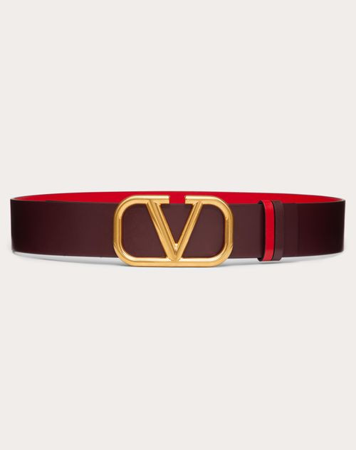 Reversible Signature Belt In Glossy Calfskin 40 Mm for Woman in Black/pure Red | Valentino