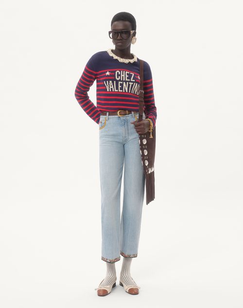 Valentino - Cotton Jumper - Provence Blue/paris - Woman - Knitwear