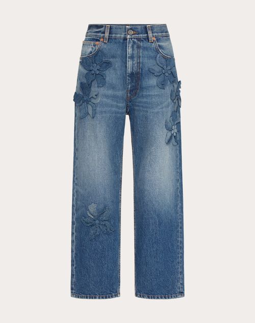 Valentino - Bestickte Mittelblaue Denim-hose - Denim - Frau - Denim