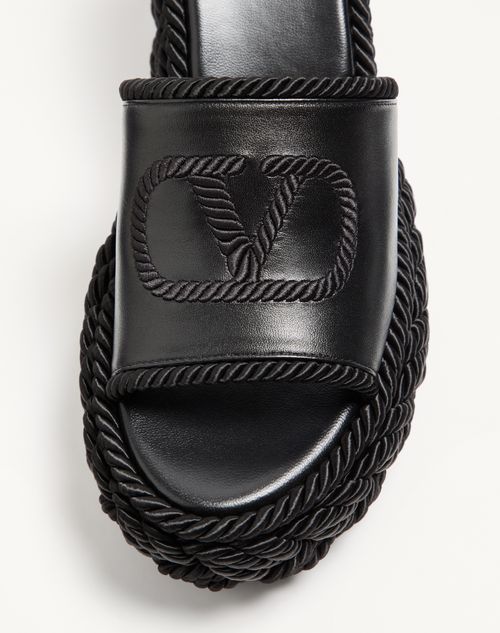Valentino Garavani - Vlogo Torchon Wedge Slide In Nappa 100mm - Black - Woman - Espadrilles And Wedges