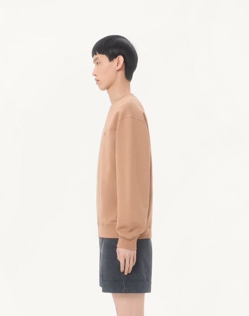 Valentino - Valentino Cotton Sweatshirt With Vlogo Embroidery - Beige - Man - T-shirts And Sweatshirts