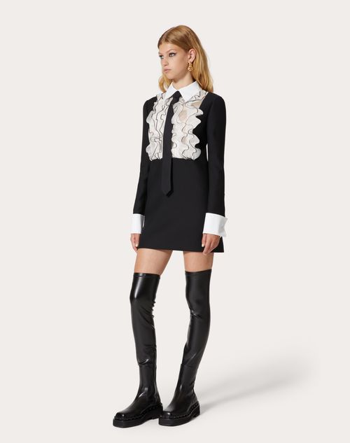 Valentino - Kurzes Crepe Couture Kleid - Schwarz/elfenbein - Frau - Kleidung