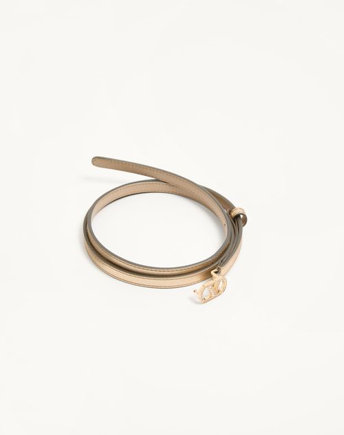 Valentino Garavani - Vlogo Signature Belt In Laminated Calfskin With Crystals 10 Mm - Gold/crystal - Woman - Belts