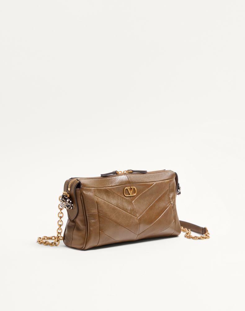 Valentino Garavani Panthea Small Shoulder Bag In Nappa Leather With A Chevron Pattern Woman Tundra Uni