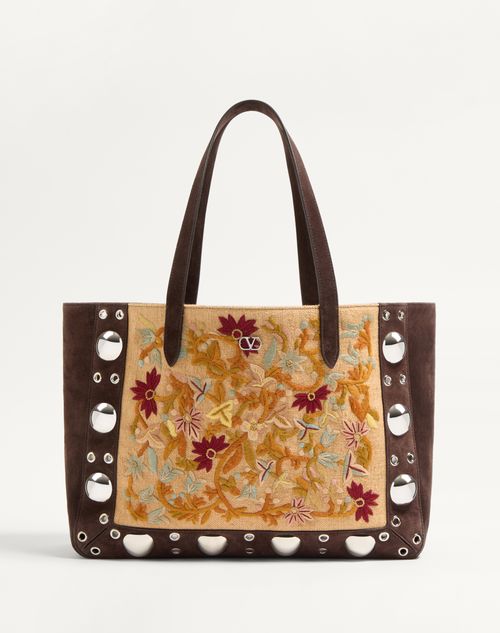 Valentino Garavani - Valentino Garavani Nellcôte Medium Embroidered Shopping Bag - Multicolour/testa Di Moro - Woman - Bags