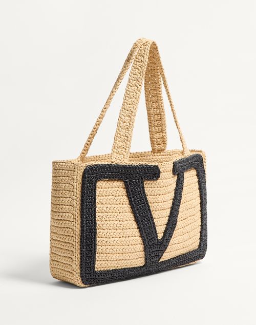 Valentino Garavani - Valentino Garavani Viva Superstar Medium Shopping Bag In Raffia - Natural - Woman - Totes