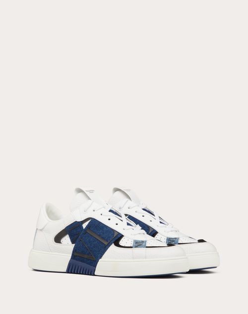 LOW-TOP VL7N SNEAKERS IN CALFSKIN AND DENIM