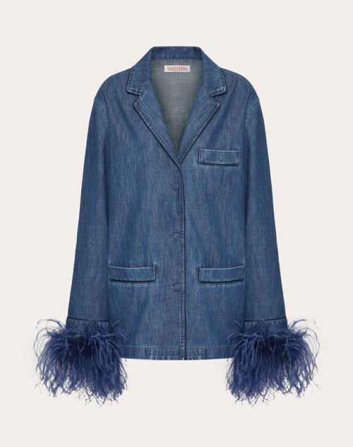 Valentino - フェザー付き シャンブレーデニムシャツ - ブルー - ウィメンズ - デニムシャツ