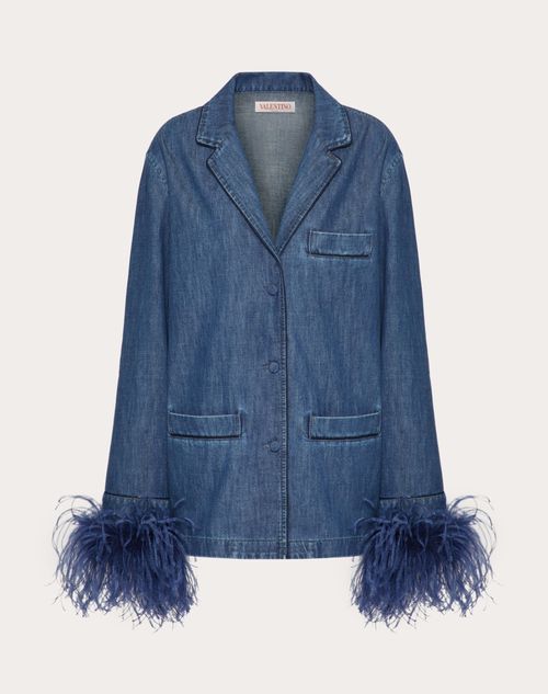 Valentino - Chambray Denim Shirt With Feathers - Blue - Woman - Shelf - W Pap - Surface W3
