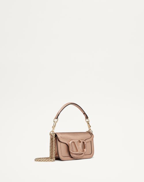 Valentino Garavani - Small Locò Shoulder Bag In Calfskin And Metallic Karung - Rose Cannelle - Woman - Shoulder Bags