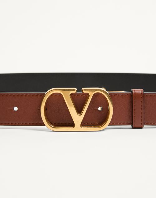Valentino Garavani - Vlogo Signature Reversible Shiny Calfskin Belt - 30mm / 1.2 In. - Deep Caramel/black - Man - Belts
