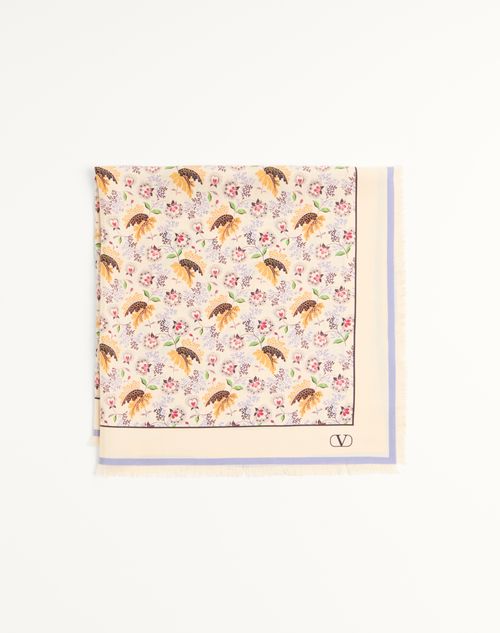 Valentino Garavani - Chalina De Seda Papier Floral - Manteca/lila - Mujer - Accesorios Suaves