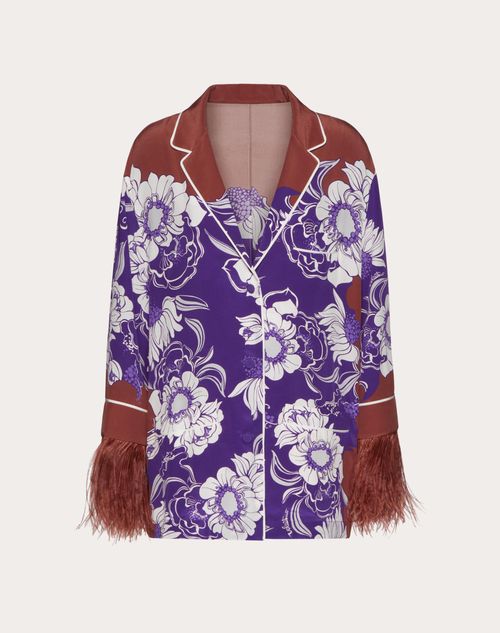 Valentino - Crepe De Chine Pajama Shirt With Street Flowers Daisyland Print - Purple/gingerbread/ivory - Woman - Shelve - Pap Rv W2