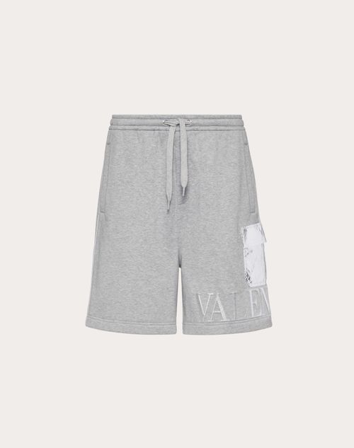 Valentino - Bermuda Shorts With Metallic Silver Pocket And Valentino Embossed - Gray/silver - Man - Shorts