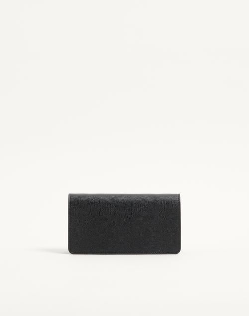Valentino Garavani - Portafoglio Con Catena Vlogo Signature In Vitello Granato - Nero - Donna - Pochette