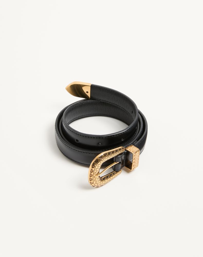 Valentino Garavani Vlogo Signature Brushed Calfskin Belt 20 Mm Man Black 085