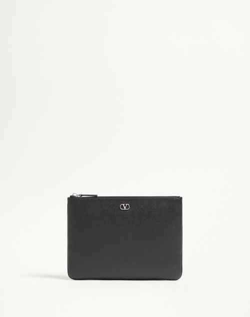 Valentino Garavani - Vlogo Signature Grainy Calfskin Pouch - Black - Man - Bags