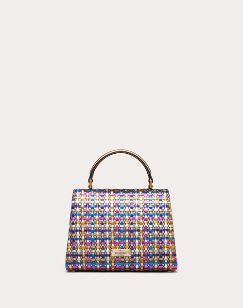☆日本未入荷☆ VALENTINO Vスリング メタリック ハンドバッグ Vスリング ウーブン メタリック ナッパ スモール ハンドバッグ