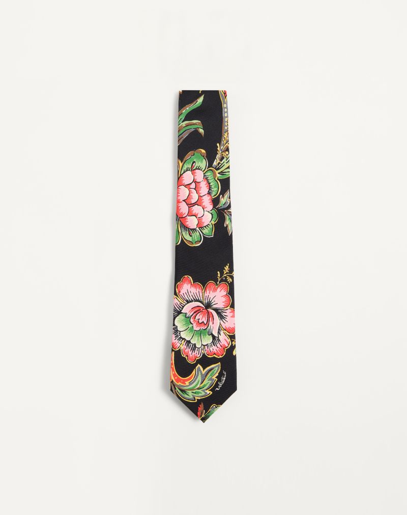 VALENTINO パピエフローラルパターン シルク ネクタイ
