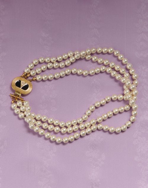 Valentino Garavani - Ovalette Necklace In Metal, Enamel, Pearls And Swarovski® Crystals - Gold/black/cream - Woman - Fashion Jewelry