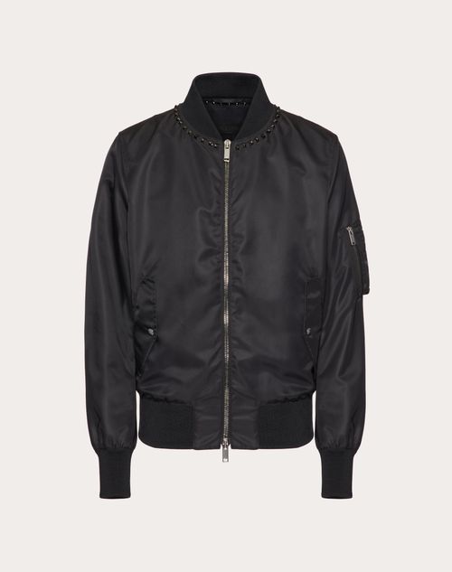 Nylon Bomber Jacket With Black Untitled Studs On The Neckline for Man in  Black | Valentino ID