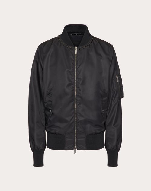 Valentino - Black Untitled 스터드 장식 네크라인 나일론 보머 재킷 - 블랙 - 남성 - 재킷 & 다운 재킷