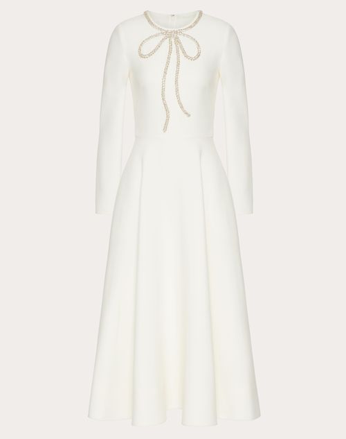 Valentino - Robe Mi-longue Brodée En Crepe Couture - Ivoire/argent - Femme - Robes