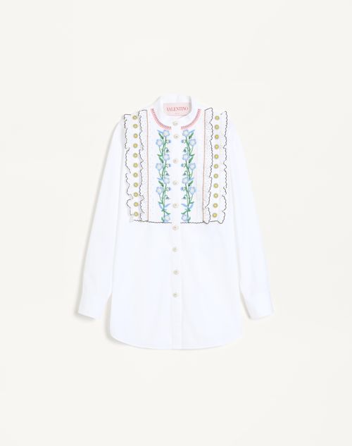 Valentino - Embroidered Cotton Popeline Shirt - White/multicolour - Woman - Shirts & Tops