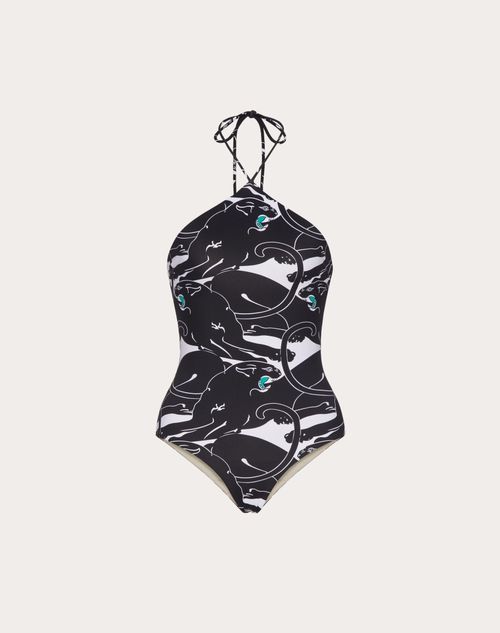 Panther Lycra Swimsuit for Woman in Black white green Valentino SK