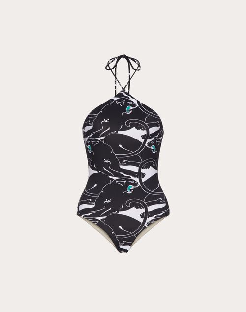 Valentino - Panther Lycra Swimsuit - Black/white/green - Woman - Ready To Wear