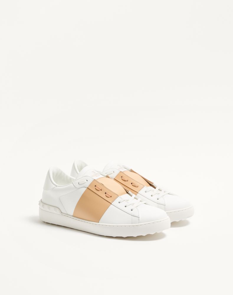 Valentino Garavani Calfskin Open Sneaker Man White/Beige 43.5