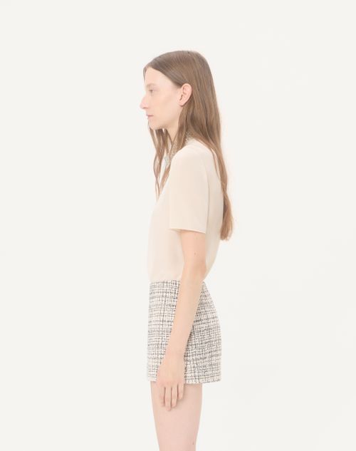 Valentino - Embroidered Crepe De Chine Top - Coral/silver - Woman - Shirts And Tops