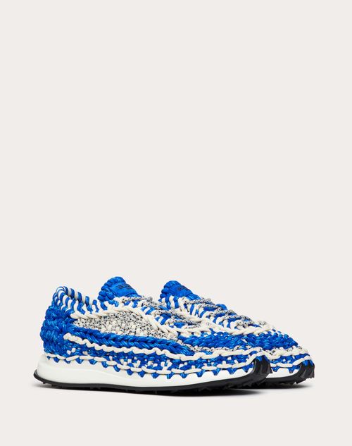 Valentino Garavani - Valentino Garavani Crochet Sneaker In Fabric - Blue/multicolor - Man - Man Shoes Sale