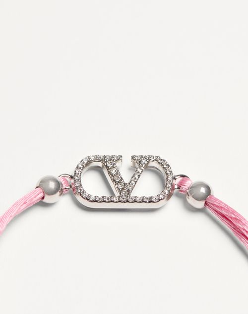 Valentino Garavani - Valentino Garavani Vlogo Signature Cotton Bracelet - Pink/crystal - Woman - Jewellery