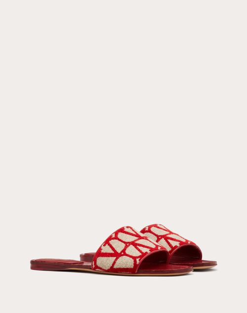 Valentino Garavani - Toile Iconographe Slide Sandal - Beige/red - Woman - Woman
