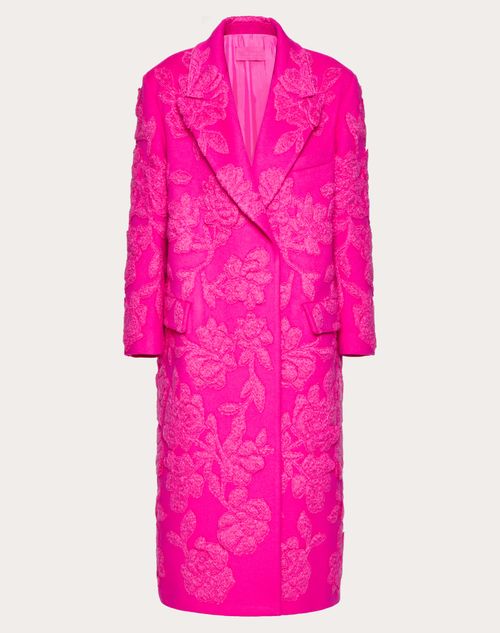 Valentino - Compact Drap Coat With Floral Embroidery - Pink Pp - Woman - Coats And Outerwear