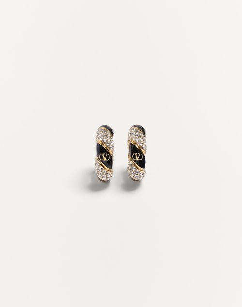 Valentino Garavani - Valentino Pas Plus Earrings In Metal, Enamel, Pearl And Swarovski® Crystals - Gold/black/crystal - Man - Jewelry