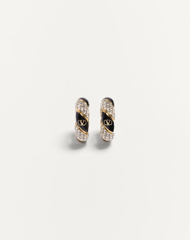 Valentino Garavani Pas Plus Earrings In Metal Enamel Pearl And Swarovski Crystals for Man in Gold black crystal Valentino MY