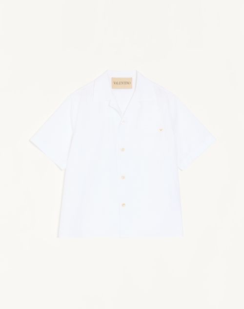 Valentino - Valentino Bowling Shirt In Cotton Poplin With Vgold - White - Man - Gifts For Him